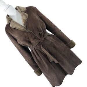 BRANDON THOMAS! CHOCOLATE BROWN SUEDE LEATHER SHERPA/SHEARLING COAT! SZ L